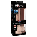 King Cock Triple Density 10" Dildo With Balls - Light. is made of new and improved Fanta Flesh material, making it stiff on the inside and soft on the outside.