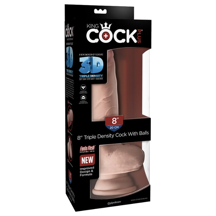 King Cock Triple Density Fat  8 inch Dildo - Light comes with a strong suction cup base that can stick to most smooth surfaces. It is also compatible with most o ring strapon harnesses.