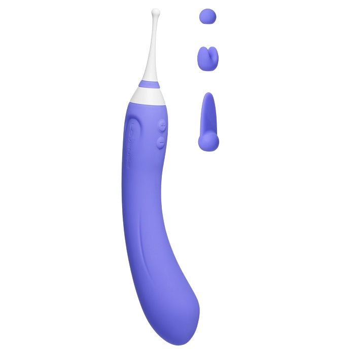 Hyphy Dual-End Vibrator is a remote controlled dual-ended vibrator for the clitoris, G-Spot & nipples, it includes 3 silicone attachments that stimulate in unique ways using different sensations. You can explore different types of play using the two sides of the vibrator with unlimited patterns on Lovense Remote app. App controlled, rechargeable and waterproof.