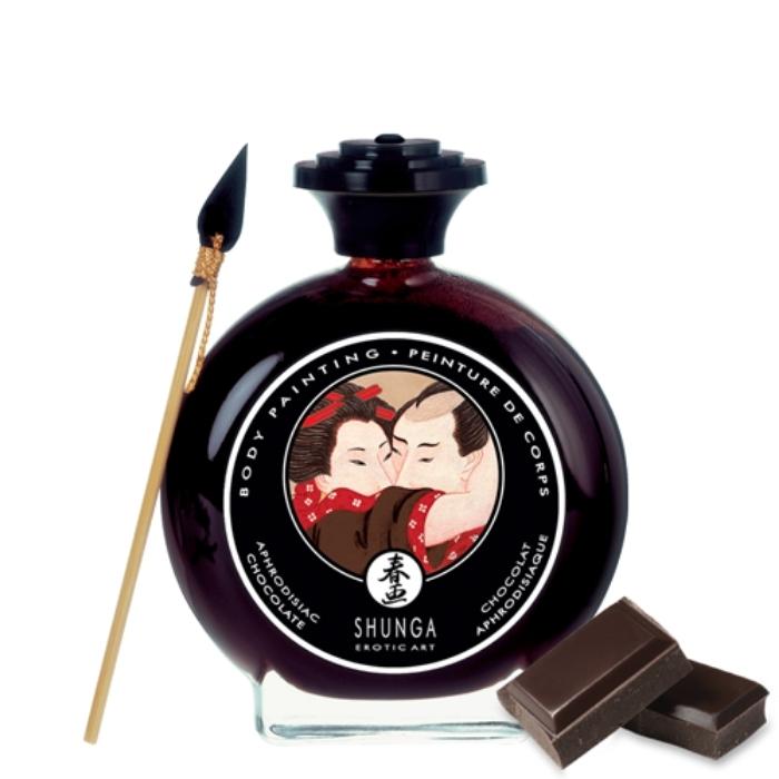 Inspired by Japanese erotic paintings from the 16th - 18th century, this delicious Shunga Aphrodisiac Chocolate Edible body paint allows you to unleash your creativity and ravish your partner s body in the most sensual ways imaginable. It tastes exquisite. Comes with a unique application brush. Experiment with the body paint to make foreplay more exciting and passionate each time you make love.