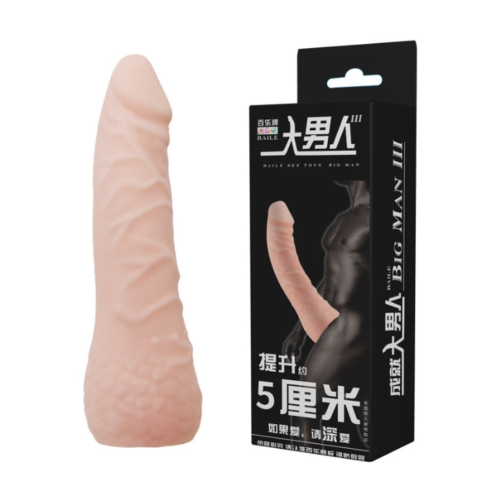 This penis extension turns your manhood into a perfect replica of your cock! This product is covered with virtual texture mimics the soft texture of real skin so you and your partner enjoy the realistic sensations equally. This extender adds inches to the length all the way around your penis. Squeeze the hollow reservoir tip before inserting your penis to ensure a suction-fit that grips right onto your cock. You can even trim the base of the extension to customize a perfect fit.
