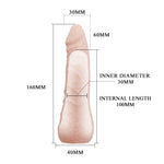 This penis extension turns your manhood into a perfect replica of your cock! This product is covered with virtual texture mimics the soft texture of real skin so you and your partner enjoy the realistic sensations equally. This extender adds inches to the length all the way around your penis. Squeeze the hollow reservoir tip before inserting your penis to ensure a suction-fit that grips right onto your cock. You can even trim the base of the extension to customize a perfect fit.