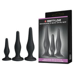 This is the perfect beginners set with 3 anal plugs of different sizes. Not intimidating and gives the pleasure to try different sizes on your own or to use with your partner.This is the perfect beginners set with 3 anal plugs of different sizes. Not intimidating and gives the pleasure to try different sizes on your own or to use with your partner.