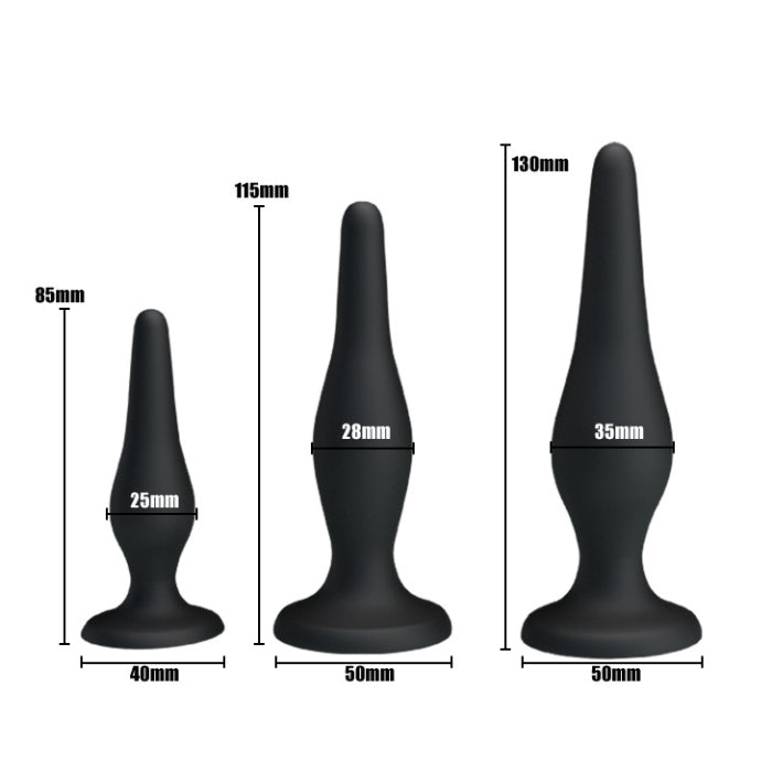 This is the perfect beginners set with 3 anal plugs of different sizes. Not intimidating and gives the pleasure to try different sizes on your own or to use with your partner.