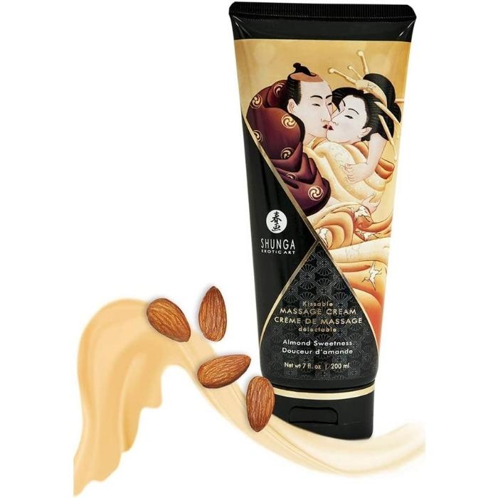 Arouse your senses to this rich and delicious Almond sweetness flavour Shunga Kissable Massage Cream. The cream is thick and smoothm, non greasy and feels gorgeous on the skin. It's incredibly touchable, kissable, lickable, and completely edible! Easy to apply and gives your skin a long lasting freshness and a delicious smell. 200ml.