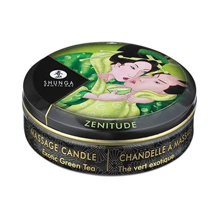 Shunga Body candles made with soy butter. This deliciously strong scented Green Tea candle is the perfect way to spoil your partner with endless body massages. Leaves skin soft and silky and can be used all over the body. Perfect travel size. Available in 6 delicious scents.