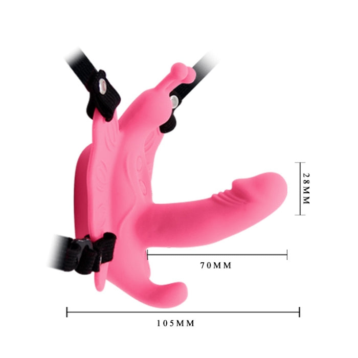 This butterfly strap on with a whopping 3 functions of vibration, comes with a beautiful 2 inches realistic dildo and a clitoral masturbator. The super butterfly strap-on is very convenient as you can strap it on and go about your daily business and when you feel like going crazy you turn on it's vibration using it's wireless remote control.
