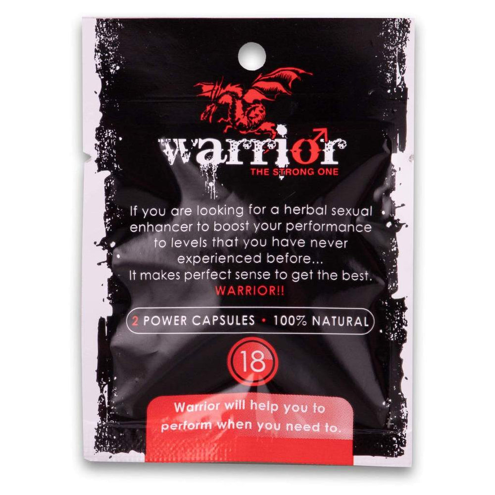 Warrior The STRONG one! If you are looking for a herbal sexual enhancer that will boost your performance warrior is for you. Warrior is a 100% herbal, instant erection booster that helps you to last longer during intercourse, helps with stamina and recovery. Comes in a pack with 2 capsules.