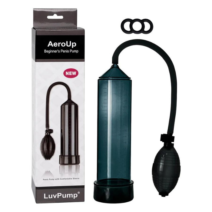 AeroUp / Beginner's Penis Pump is a cylinder pump with a comfortable and secure seal. It has a easy to use one-handed air valve and transparent vacuum tube with universal measurements. 100% silicone hose, allows air to pass freely and is almost impossible to break.