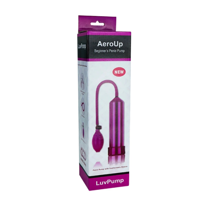AeroUp / Beginner's Penis Pump is a cylinder pump with a comfortable and secure seal. It has a easy to use one-handed air valve and purple transparent vacuum tube with universal measurements. 100% silicone hose, allows air to pass freely and is almost impossible to break. 