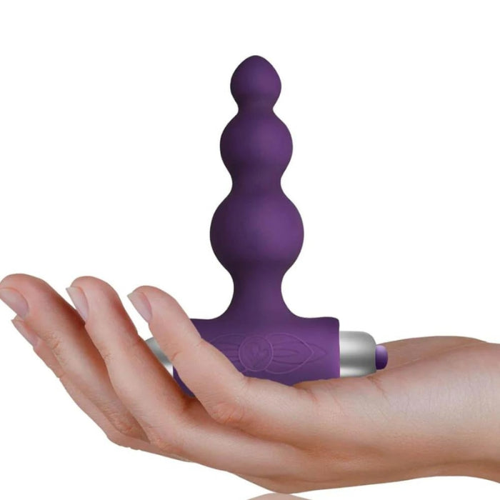 Petite Sensations Bubble Purple from Rocks Off toys is a small first time anal toy, feel the 7 functions flow from this velvety soft, slim anal vibrator. A t-shaped base vibrates and pulsates for extremely satisfying sensations. While its strong vibrations surge through each bubble to deliver immense heights of pleasure. Bubbles is 100% waterproof and battery operated.