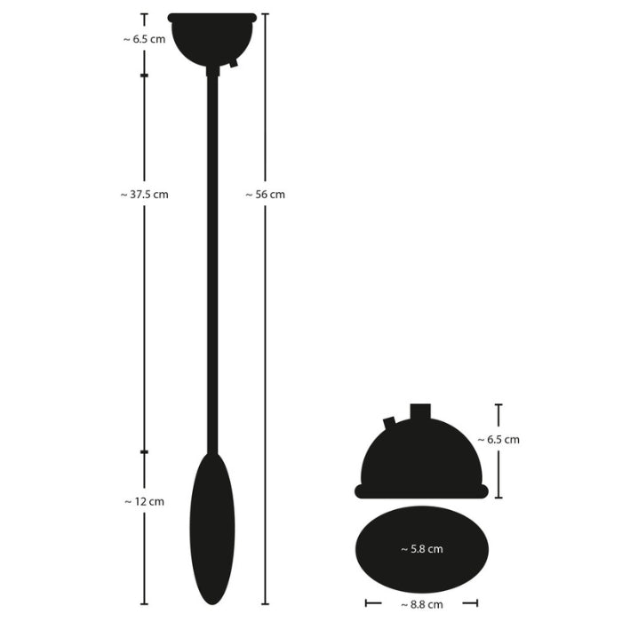 Bad Kitty Automatic vagina pump dimensions. From remote to cup 56cm. Remote 12cm. Suction pipe 37.5cm. suction cup 6.5cm high, 8.8cm wide and 5.8cm wide internally. 