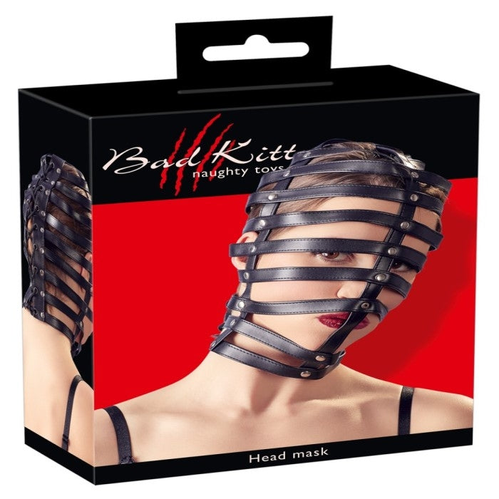 The Bad Kitty Head Mask Cage is a daring and edgy addition to any BDSM or role-playing outfit. Made with black leather-like material, this head mask features a cage-style design that allows for full visibility of the face and an open mouth for easy breathing. The back of the mask laces up, ensuring a snug and comfortable fit. The mask is perfect for adding an element of dominance and submission to your intimate moments or for exploring new sensations and power dynamics in your BDSM play.
