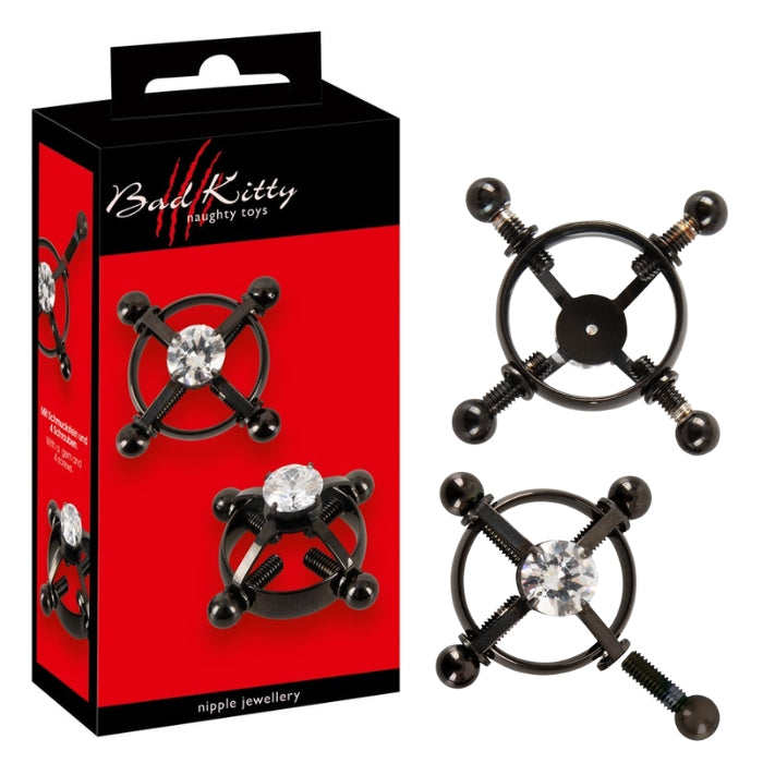 Add some edge to your nipples with the Bad Kitty Nipple Clamp Jewellery in black. These clamps have a non-slip rubber coating and are adjustable to fit any size, providing just the right amount of pressure. Wear them on their own for a seductive look or pair them with other Bad Kitty accessories for a full BDSM experience. A perfect addition to any erotic play, they will leave you feeling sexy, daring and absolutely in control.