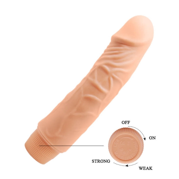 This perfectly sculpted and veined vibrating dildo fulfills all your sexual dreams at once. Includes powerful multi-speed vibrations, easy to use twist controls at the base and the thrill of a lifetime. Takes 2 AA batteries (not included).