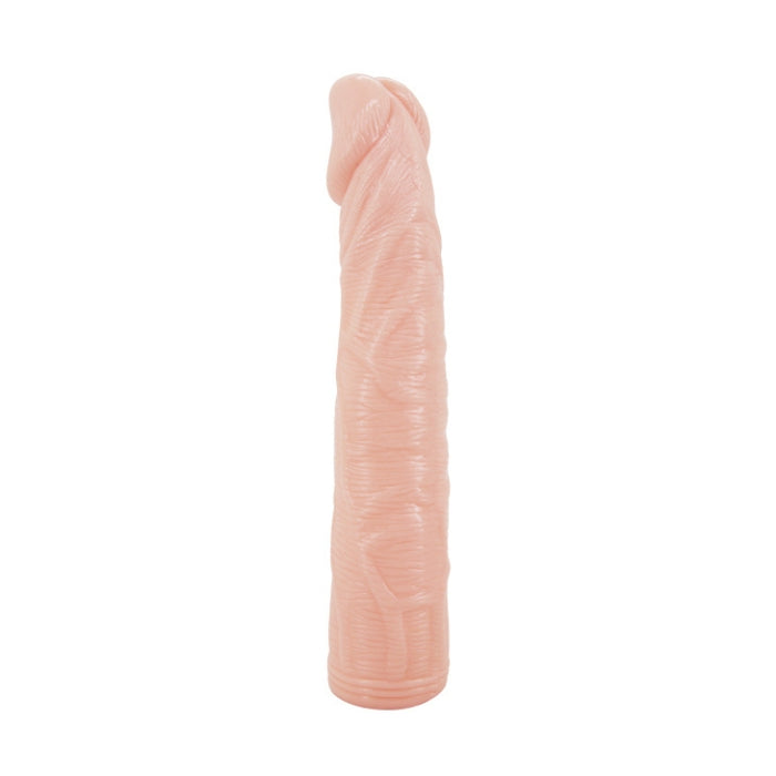 This penis sleeve extends your penis and increases your girth all the way around! Your partner will love the new you. It's lifelike material was developed to mimic the feel of the human body. It warms to body temperature and has just the right amount to give. To enjoy, simply stretch it over your erect penis, trim the base for a perfect fit.