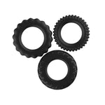 Look the part and give her what she wants with this fantastic black cock ring set. Three sizes and designs in each pack and very stretchy. Wear one at a time or all together for maximum performance. Made of silicone, which is skin-safe. High quality cock rings for powerful and long lasting erections. Size - 36mm by 9mm, 39mm by 10mm and 42mm by 10mm.