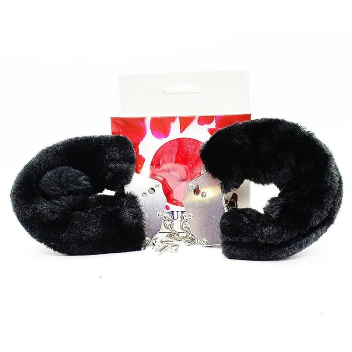 Take control with these fluffy black hand cuffs. No matter what situation you get your self into, these babies are sure to tame the issue. Comfortable yet stylish. 145mm long, and each cuff is 50mm.
