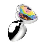 Booty Sparks - Heart Shaped Steel Anal Plug with Rainbow Stone - Small