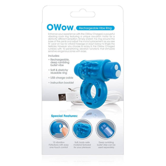 The Charged OWow is the ultimate rechargeable vibrating cock ring, featuring a brand new low-pitch motor for a distinctly different sensation that both partners can feel deep inside. 10 penetrating vibration and pulsation functions, Charged OWow stretches wide to fit most sizes, rechargeable and 100% waterproof.