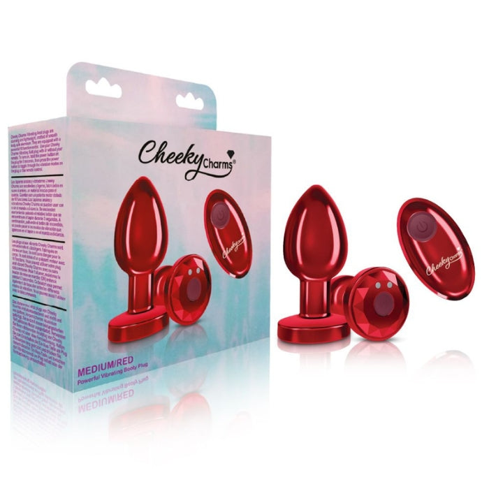 Cheeky Charms Vibrating Anal Plug with Remote - Red Medium