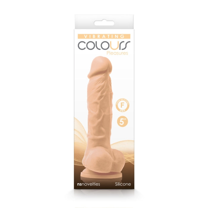 Colours Pleasures Vibrating 5 inch Dildo. Powerful, toe curling vibrations from Colours Pleasures rechargeable dildos. Product dimensions 6.6 inches by 2.1 inches by 2.3 inches. Insertable dimensions 5 inches by 1.5 inches.