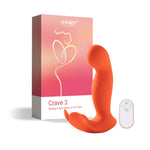 The third generation of Crave is ergonomically designed, It includes a heart-shaped clit tickler, sending buzzing vibrations to your inner lips, outer lips, and clitoris. The rotating massage head is designed with curved tips, and rolls in an “O” orbit, teasing every inch of your G-spot. Remote controlled, waterproof and USB rechargeable.