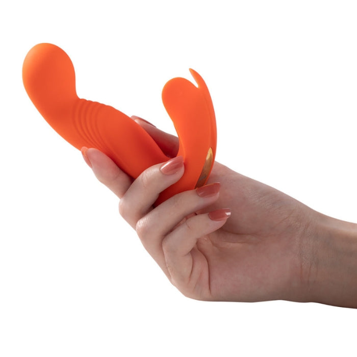 The third generation of Crave is ergonomically designed, It includes a heart-shaped clit tickler, sending buzzing vibrations to your inner lips, outer lips, and clitoris. The rotating massage head is designed with curved tips, and rolls in an “O” orbit, teasing every inch of your G-spot. Remote controlled, waterproof and USB rechargeable.