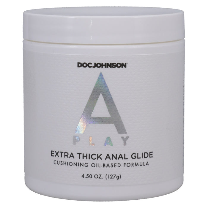 A-Play is an extra thick oil based anal lubricant that is a long-lasting, thick anal glide that comes in a 127g tub. Perfect for fisting or large anal toys. No Parabens, Glycerin or Sugar. Not compatible with condoms.