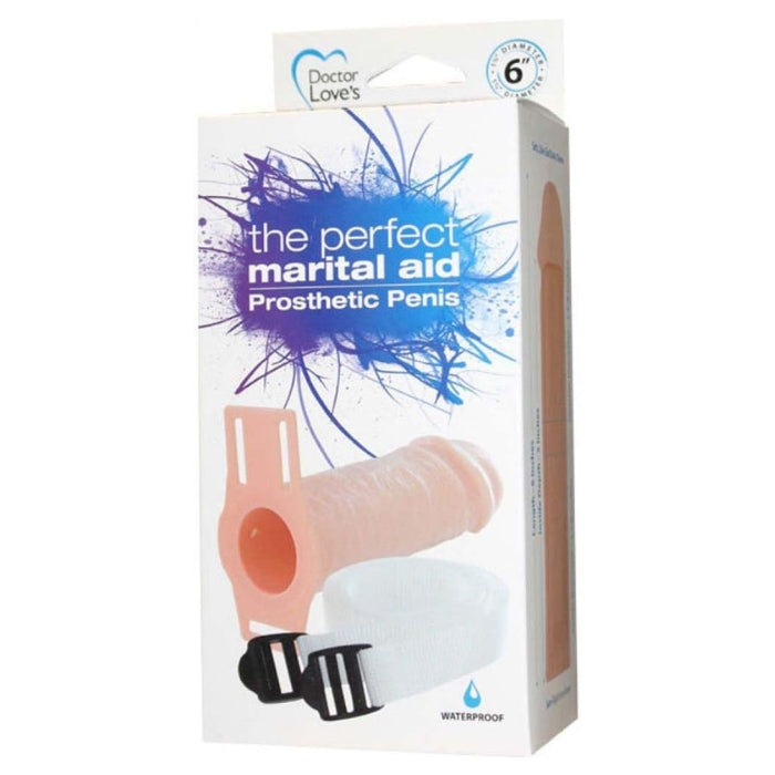 The Perfect Martial Aid Prosthetic Penis is a one size fits most unisex strap on sleeve with harness. The 6 inches long prosthetic is perfect for maintaining an erotic and satisfying physical relationship. Wide straps for comfort adjustable up to 50 inches. The interior has a diameter of 1.125 inches and is 5 inches deep. The exterior has a diameter of 1.63 inches with a length of 6 inches.