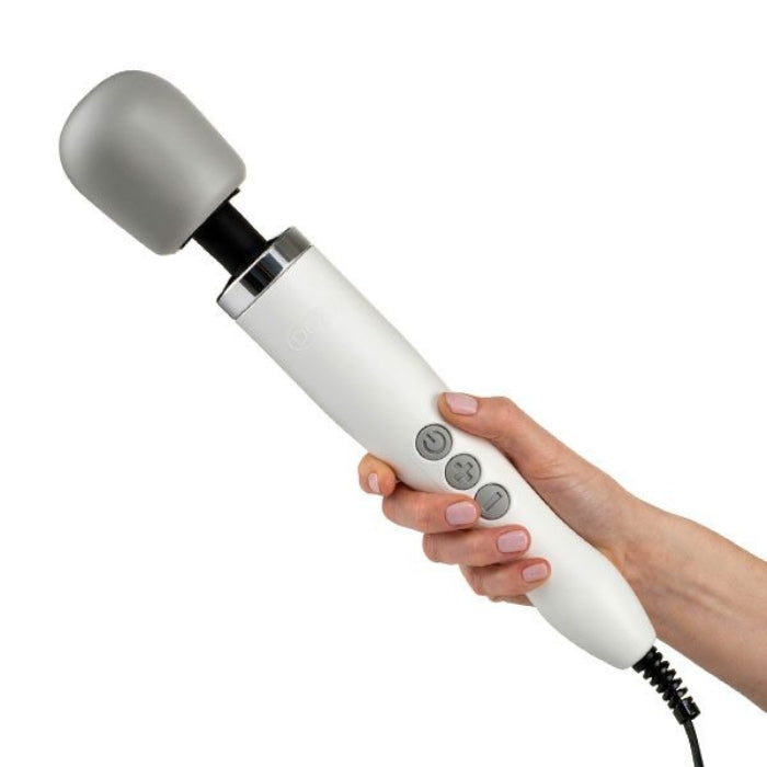 The Doxy Wand massager is a plug-in powerful wand massager with a 3 meter power cord. 7.5 inch head circumference to fit all standard sized wand attachments. Variable speeds and variable escalating pulse setting. Powerful body massager to stimulate, relax muscles, and 3 easy to use control buttons. Think of the Doxy as an upgrade from the well known Hitachi Wand.