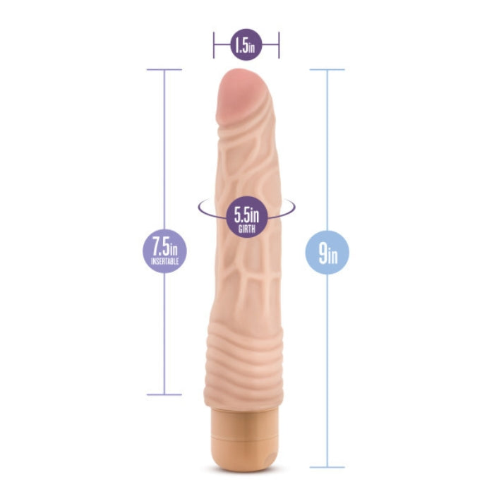 Size - 9 inches long, 7.5 inches insertable length, 15.inches wide at tip and 5.5 inches girth.