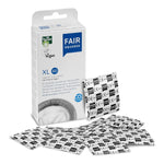Fair Squared Condoms XL are extra large, transparent and have a nominal width of 60 mm. Smooth, Cylindrically shaped with reservoir and lubricated. Made of natural latex.