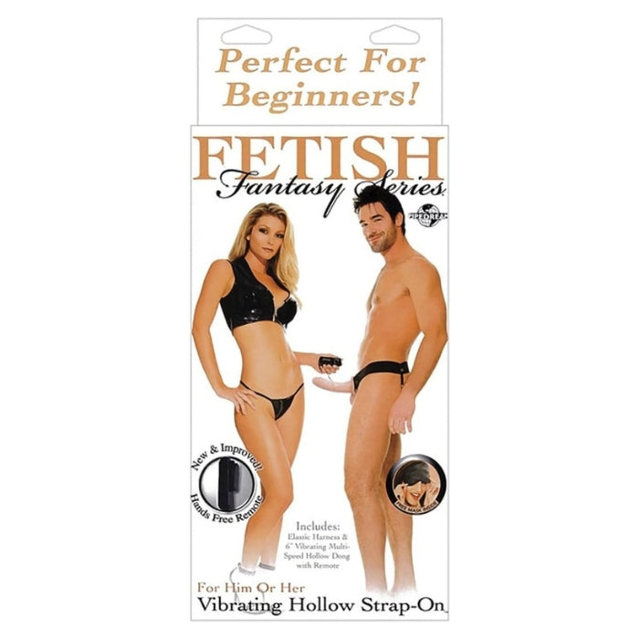 Here is the perfect strap-on for men or women. The Beginner's Vibrating Hollow Strap-On comes with a hollow 6" x 1.5" dong so it can also be used by men with erectile dysfunction. It features an attached, one-size fits most, stretchable harness that holds it comfortably in place. Turn on the power with the corded remote control and select the right vibration speed to make the dong come alive with pulsating pleasure. Requires two AAA size batteries, not included.