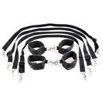 This set fulfills every bondage wish! With this bed restraint set, almost every bondage fantasy can be realized. The hand and ankle cuffs can be closed with Velcro and can be attached to each other. The included ropes with snap hooks also enable each individual extremity to be tied to a bed post. 