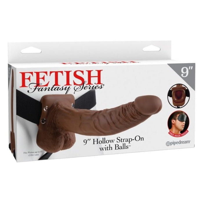 Now you can have the length and girth you have always dreamt of with the 9-inch Hollow Strap-On with balls! This harness is unisex and can be used by both partners. Total Length: 9.4 in. (24 cm) Insertable Length: 9 in. (22.9 cm), Width/Diameter: 1.8 in. (4.6 cm), Hollow Inner Length 3.9 in. (9.9 cm), Hollow Inner Diameter: 1.8 in. (4.5 cm), Waist Fits 28 in. (71.1 cm) - 52 in. (132.1 cm).