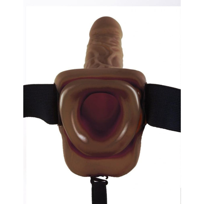 The comfortable elastic harness easily adjusts to fit most sizes, while the 9-inch phthalate free dildo will hit the right spot every time. This harness is unisex and can be used by both partners. Total Length: 9.4 in. (24 cm) Insertable Length: 9 in. (22.9 cm), Width/Diameter: 1.8 in. (4.6 cm), Hollow Inner Length 3.9 in. (9.9 cm), Hollow Inner Diameter: 1.8 in. (4.5 cm), Waist Fits 28 in. (71.1 cm) - 52 in. (132.1 cm).