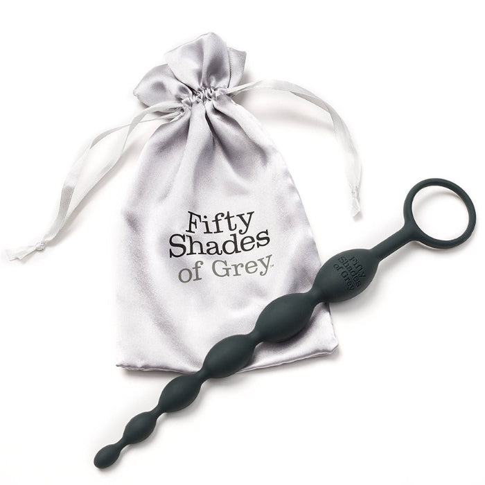 The Fifty Shades of Grey Pleasure Intensified anal beads are smooth and made out of silicone to stimulate one of your most sensitive spots for intensely pleasurable results. Inserting the smallest bead, then gradually insert the larger beads. Pull them out at the point of orgasm for incredible, intensified sensations. Includes a satin storage bag.