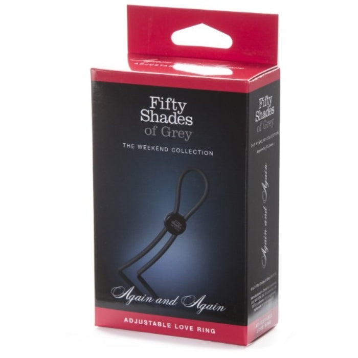 Fifty Shades of Grey Again and Again Adjustable Cock Ring. This clever little toy can be worn in front of or behind the testicles, and the adjustable toggles means it can fit most sizes. You can use this cock ring to optimise staying power and enhance your erection as you play into your own Fifty Shades of Passion. Made from supple silicone this ring is great for beginners and experts alike.