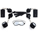 The restraint kit expertly turns your bed or other furniture into a bondage playground. The adjustable restraint straps can be tied to anything, including chairs, doors and can be used as an effective hogtie or bed restraints. The soft satin wrist and ankle cuffs keep you or your partner firmly in place for exciting bondage games. Slip on the blindfold for extra allure and added sensations.