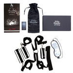 The restraint kit expertly turns your bed or other furniture into a bondage playground. The adjustable restraint straps can be tied to anything, including chairs, doors and can be used as an effective hogtie or bed restraints. The soft satin wrist and ankle cuffs keep you or your partner firmly in place for exciting bondage games. Slip on the blindfold for extra allure and added sensations.