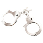 You are Mine metal Handcuffs are a strong pair of lockable handcuffs with a safety mechanism. Easily adjusting to fit most wrists, each cuff can be released instantly by using the lever to the side of the lock or with the 2 functional keys. A chain separates the cuffs 3 inches apart, providing enough room to move.