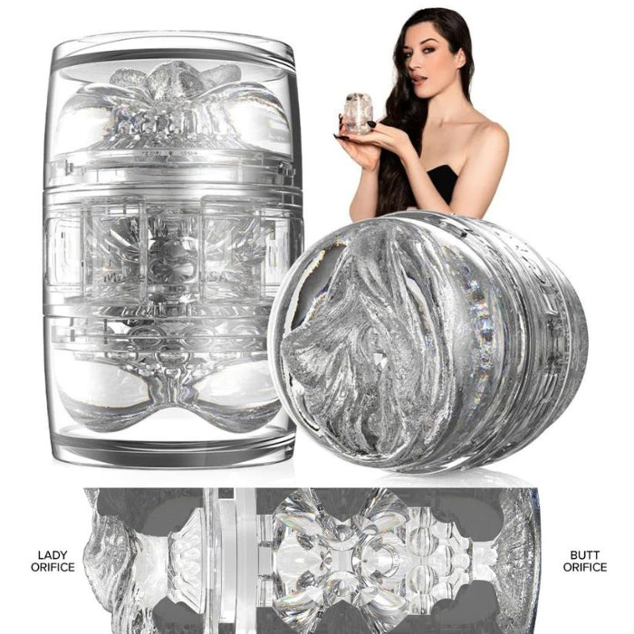The Stoya Quickshot features unobstructed exit points molded from Stoya's own vagina and butt. The Stoya Quickshot can be used as supplementary stimulation during couple's oral play or for masturbation. *This Fleshlight is not recommended for a customer whose penis at any area is girthier than approximately 5.5” or 14 cm. They may find the Quickshot too tight or restrictive.