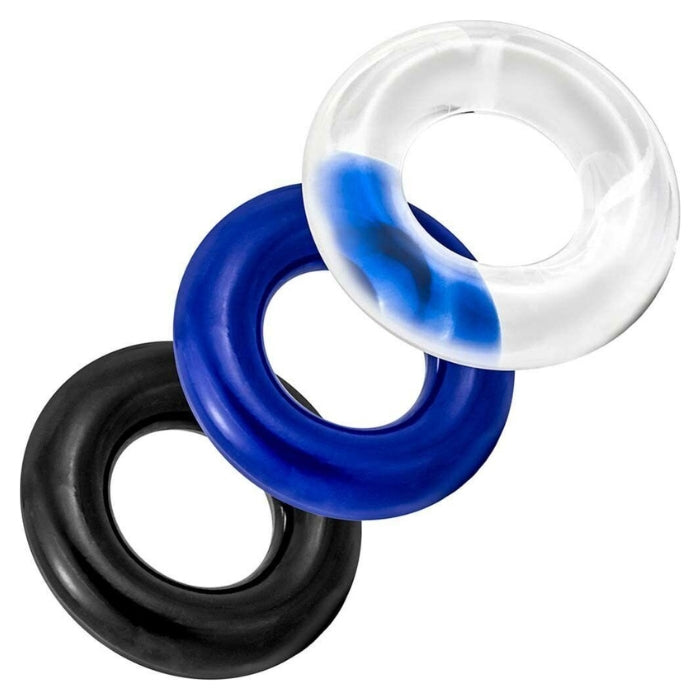 These rings are a simple, seductive way to feel harder, stay harder, and prolong your play. Stay Hard cock rings provide incredible benefits as these can be used both on the penis or the penis and testicles to increase both their size and strength. This trio of cock rings are also made from super elastic elastomer. Easy to clean and good to go to again and again - just like you.