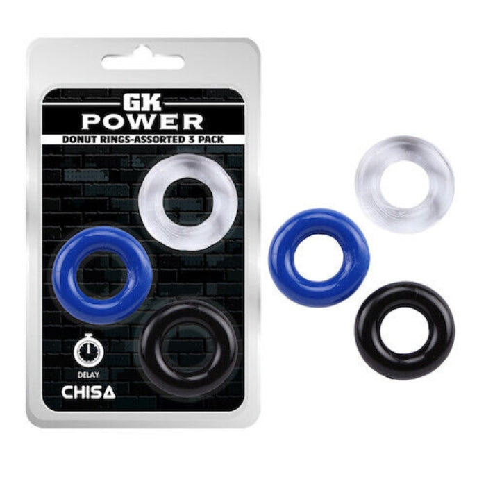 GK Power Gear Up Stretchy Cock Ring Set - Clear/Blue (3)