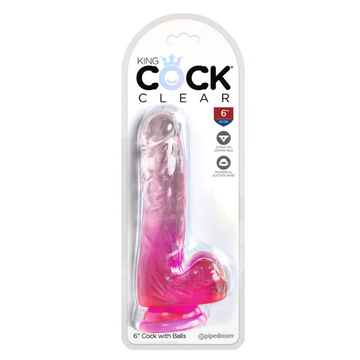 King Cock Dildo with Scrotum Pink 6 Inch
