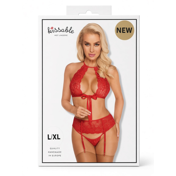 Kissable 3 Piece Lingerie Set Red L/XL