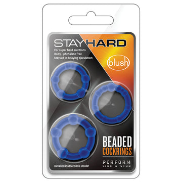 Stay Hard Beaded Blue Cock Ring Set (3)