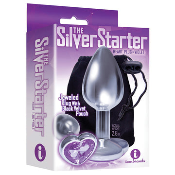 Silver Starter Heart Violet Gem Medium Anal Plug