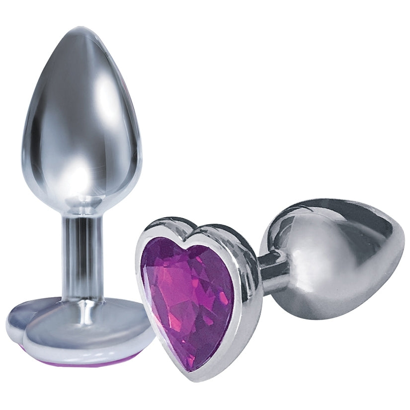 Silver Starter Heart Violet Gem Medium Anal Plug